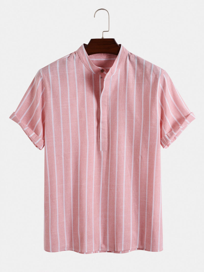 Striped Button-Up Polo Shirt