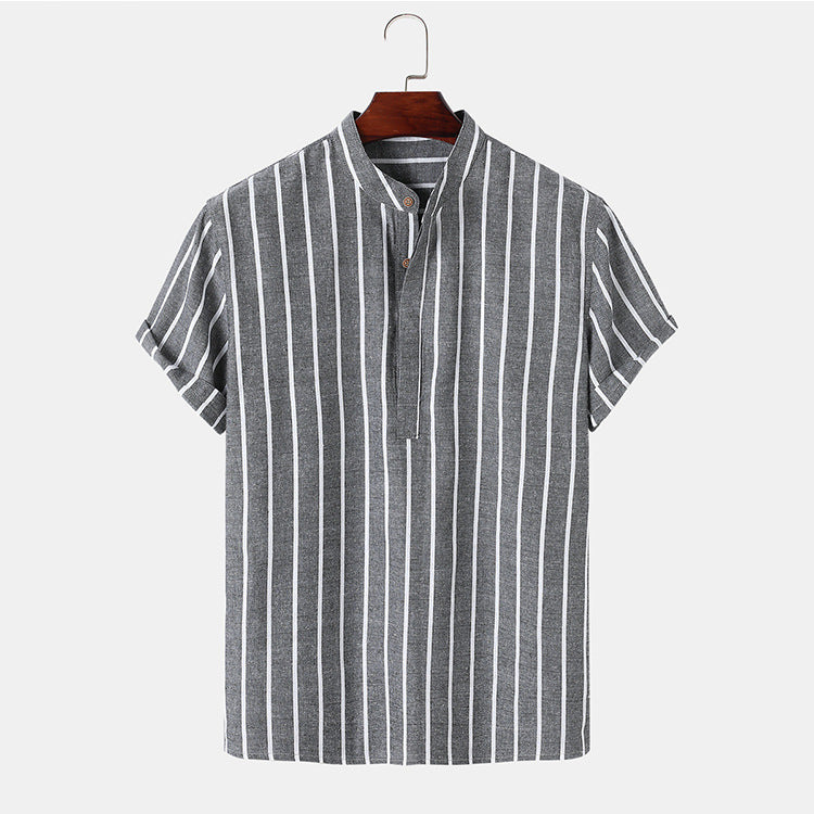 Striped Button-Up Polo Shirt