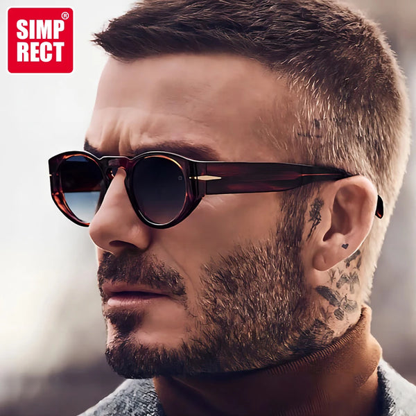 SIMPRECT Round Sunglasses Men 2024 Luxury Brand High Quality Designer Fashion Vintage David Beckham Cat Eye Sun Glasses Women