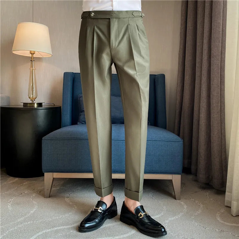 Fashions Slim Fit Formal Trousers Mens Autumn Winter High Quality Brand Business Casual Black Blue Stretch Long Pants 29-36