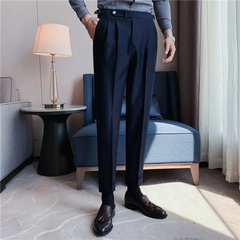 Fashions Slim Fit Formal Trousers Mens Autumn Winter High Quality Brand Business Casual Black Blue Stretch Long Pants 29-36