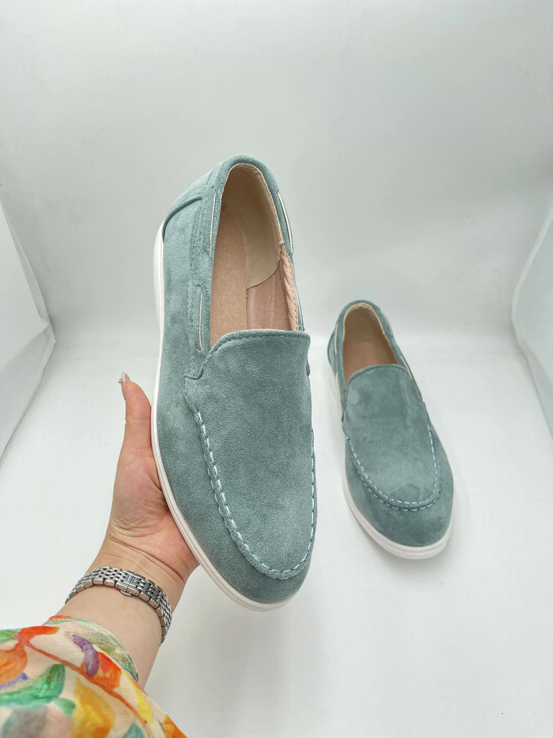 Yacht Loafers Frosted Suede Slip-on Driving Flat Shoes 4 Season Walking Lazy Mules Round Toe Penny Casual Shoes Man Big Size