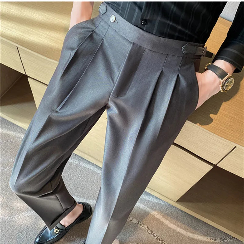 Fashions Slim Fit Formal Trousers Mens Autumn Winter High Quality Brand Business Casual Black Blue Stretch Long Pants 29-36