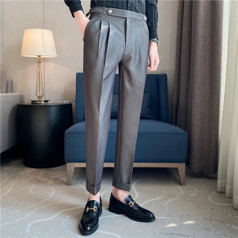 Fashions Slim Fit Formal Trousers Mens Autumn Winter High Quality Brand Business Casual Black Blue Stretch Long Pants 29-36