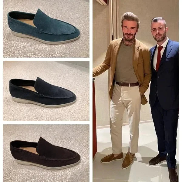 Yacht Loafers Frosted Suede Slip-on Driving Flat Shoes 4 Season Walking Lazy Mules Round Toe Penny Casual Shoes Man Big Size