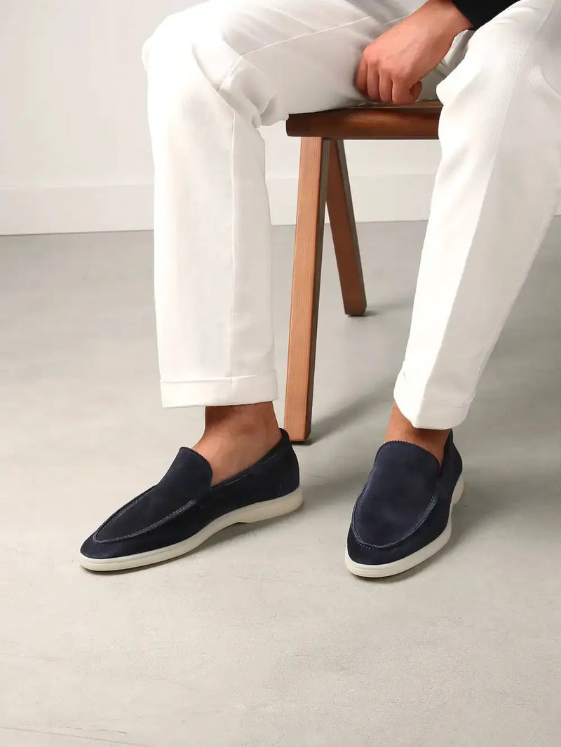 Yacht Loafers Frosted Suede Slip-on Driving Flat Shoes 4 Season Walking Lazy Mules Round Toe Penny Casual Shoes Man Big Size