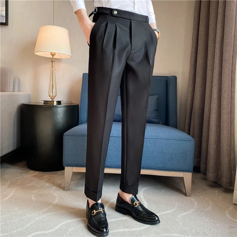 Fashions Slim Fit Formal Trousers Mens Autumn Winter High Quality Brand Business Casual Black Blue Stretch Long Pants 29-36