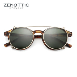 ZENOTTIC 2023 Steampunk Style Clip on Sunglasses for Men Women Circle Anti Blue Light Glasses Polarizing Clips