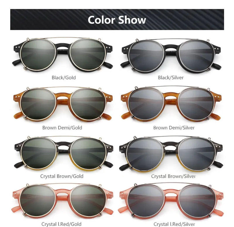 ZENOTTIC 2023 Steampunk Style Clip on Sunglasses for Men Women Circle Anti Blue Light Glasses Polarizing Clips