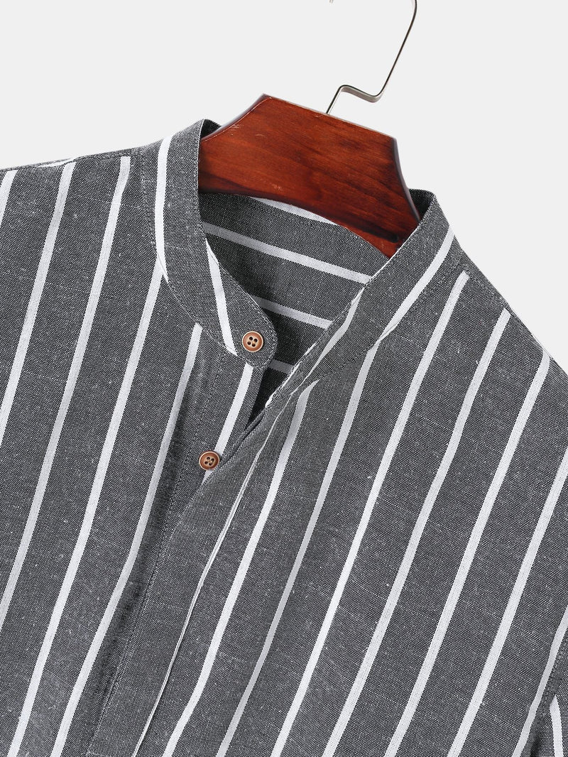 Striped Button-Up Polo Shirt