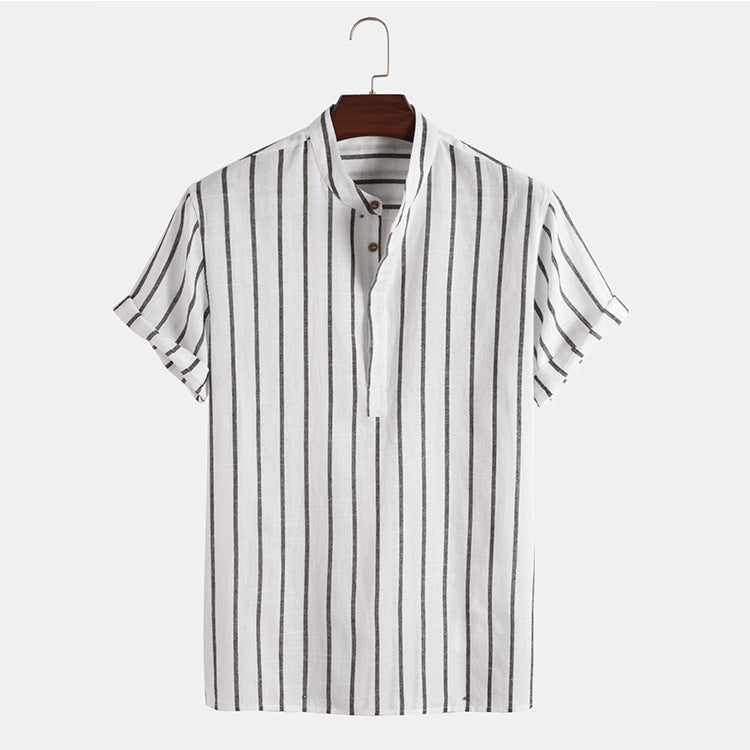 Striped Button-Up Polo Shirt